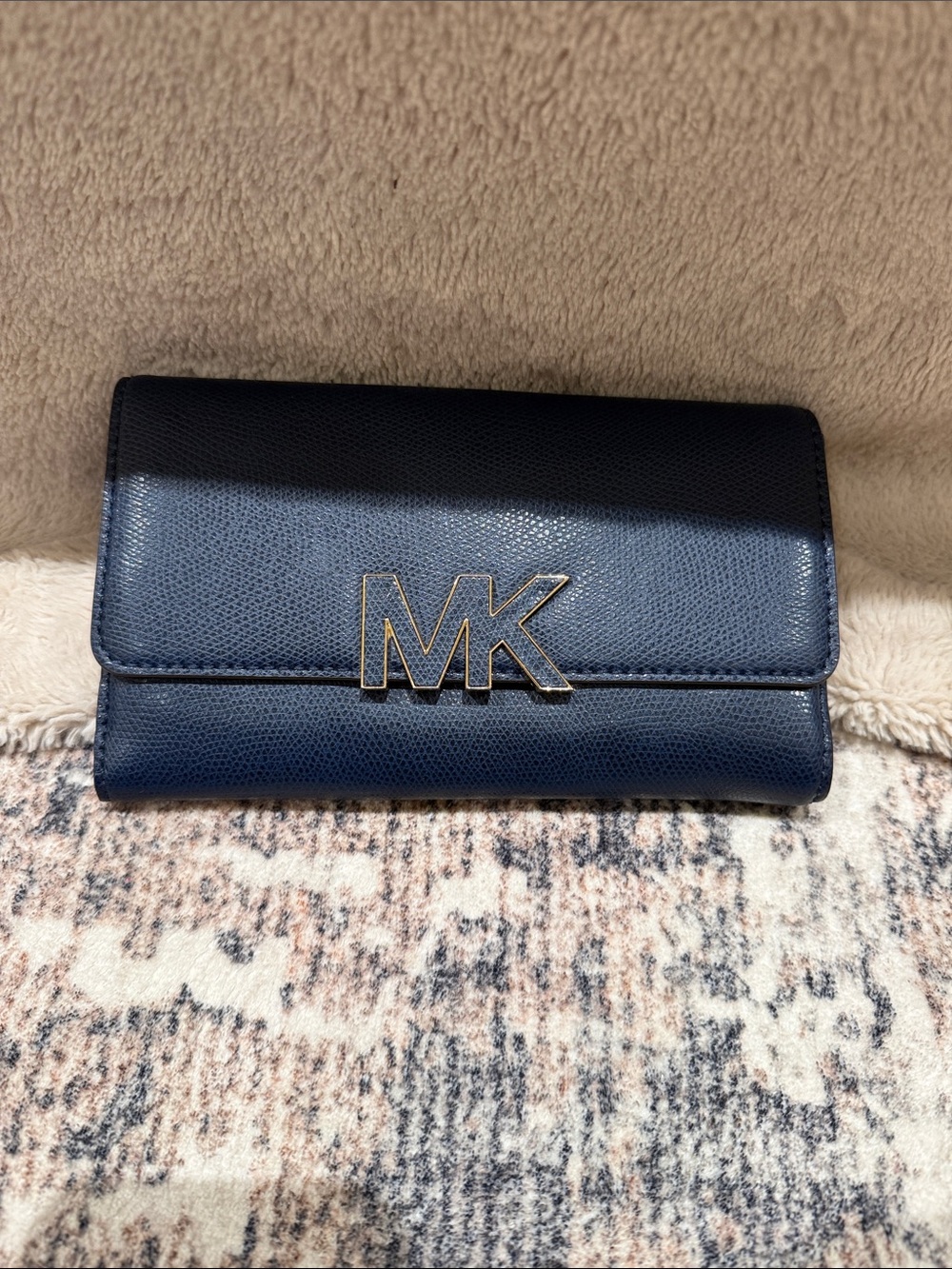 Michael Kors Hudson Navy MK Logo Fold-Over Wallet